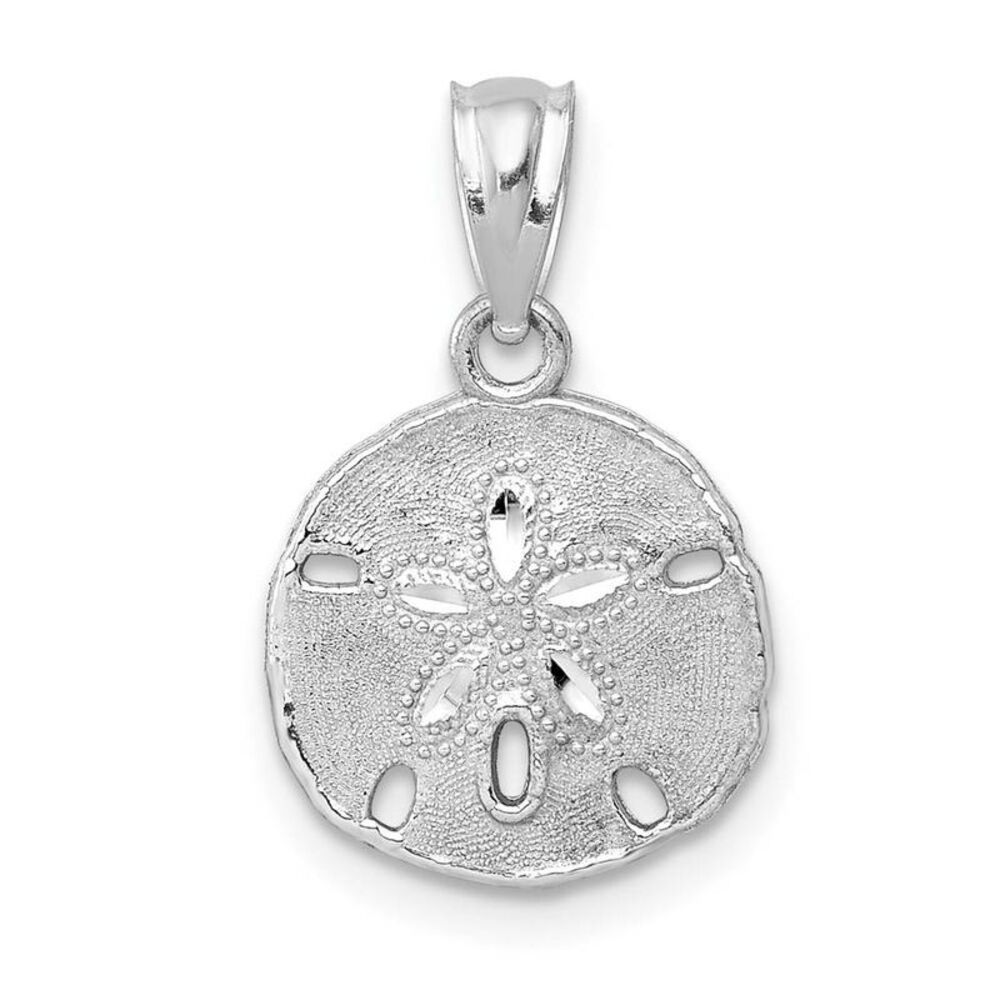 14k White Gold Textured Sand Dollar Pendant, 12mm (7/16 Inch)